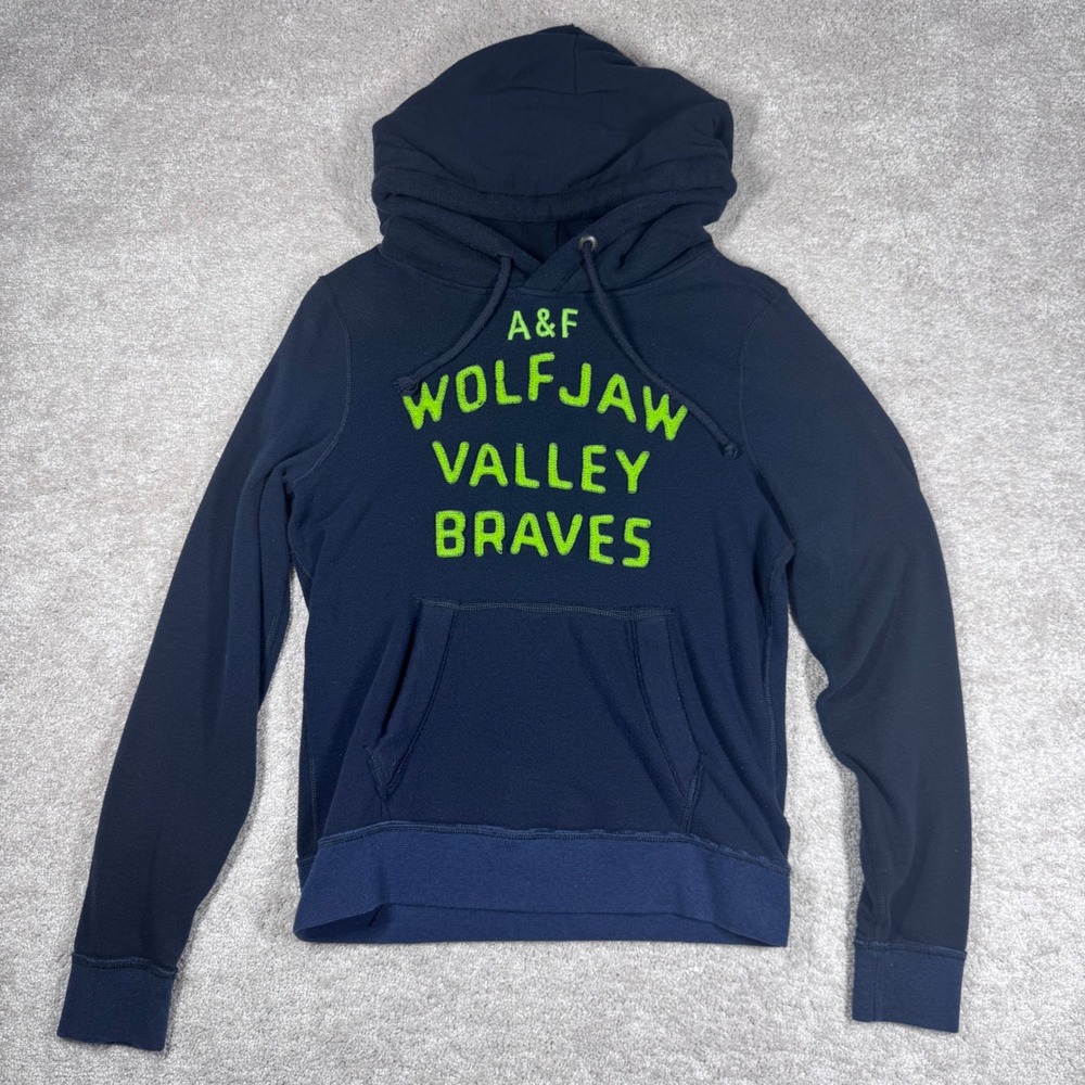 Abercrombie & Fitch Mens Medium Muscle Hoodie Navy Blue Wolfjaw Valley Braves